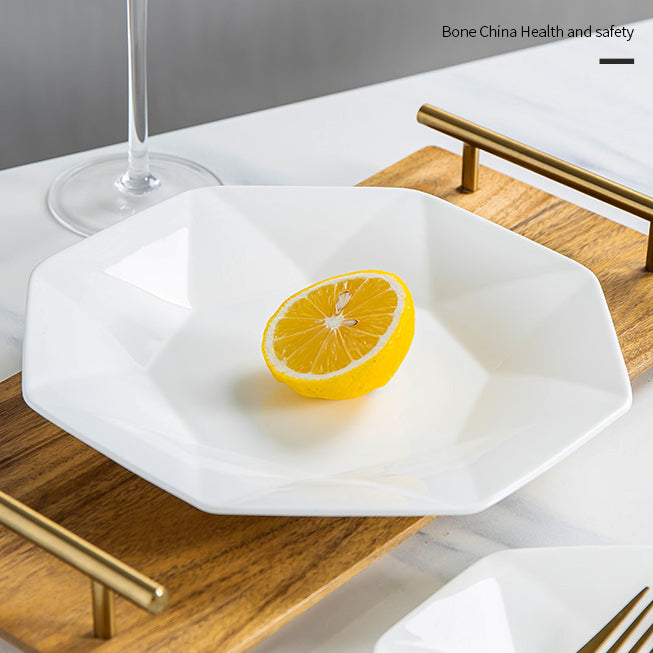 Bone China Dinnerware - Octagon Plate in Creamy White