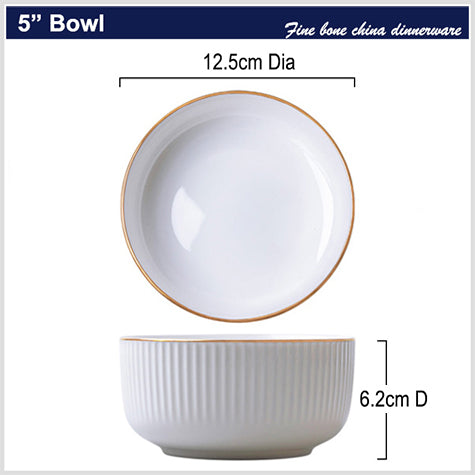 Bone China Dinnerware - Ribbed Plate with Gold Rim