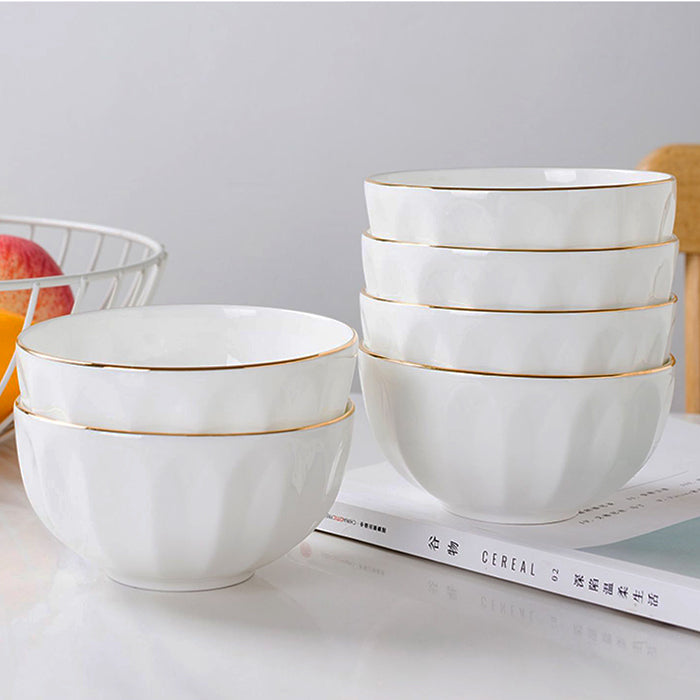 Bone China Tableware - Ribbed Bowl with Gold Rim