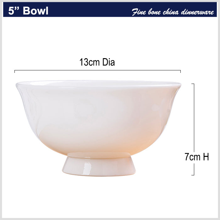 Bone China Round Bowl - Cream White with Foot