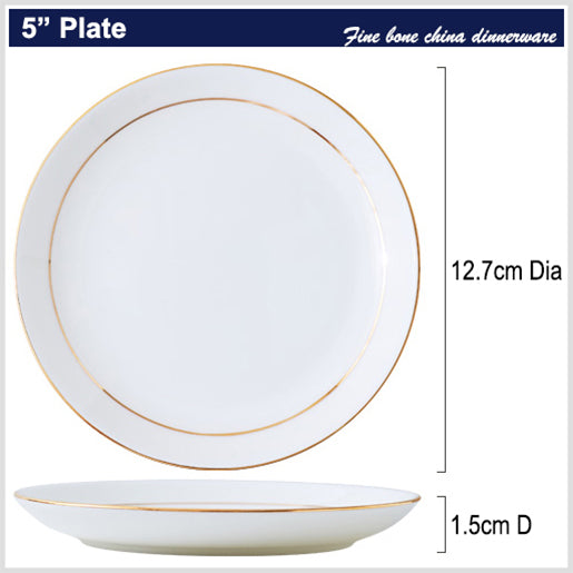 Bone China Dinnerware - Flat Plate with Gold Rim