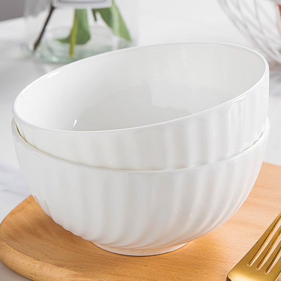 Bone China Round Bowl - with Curved Ridges