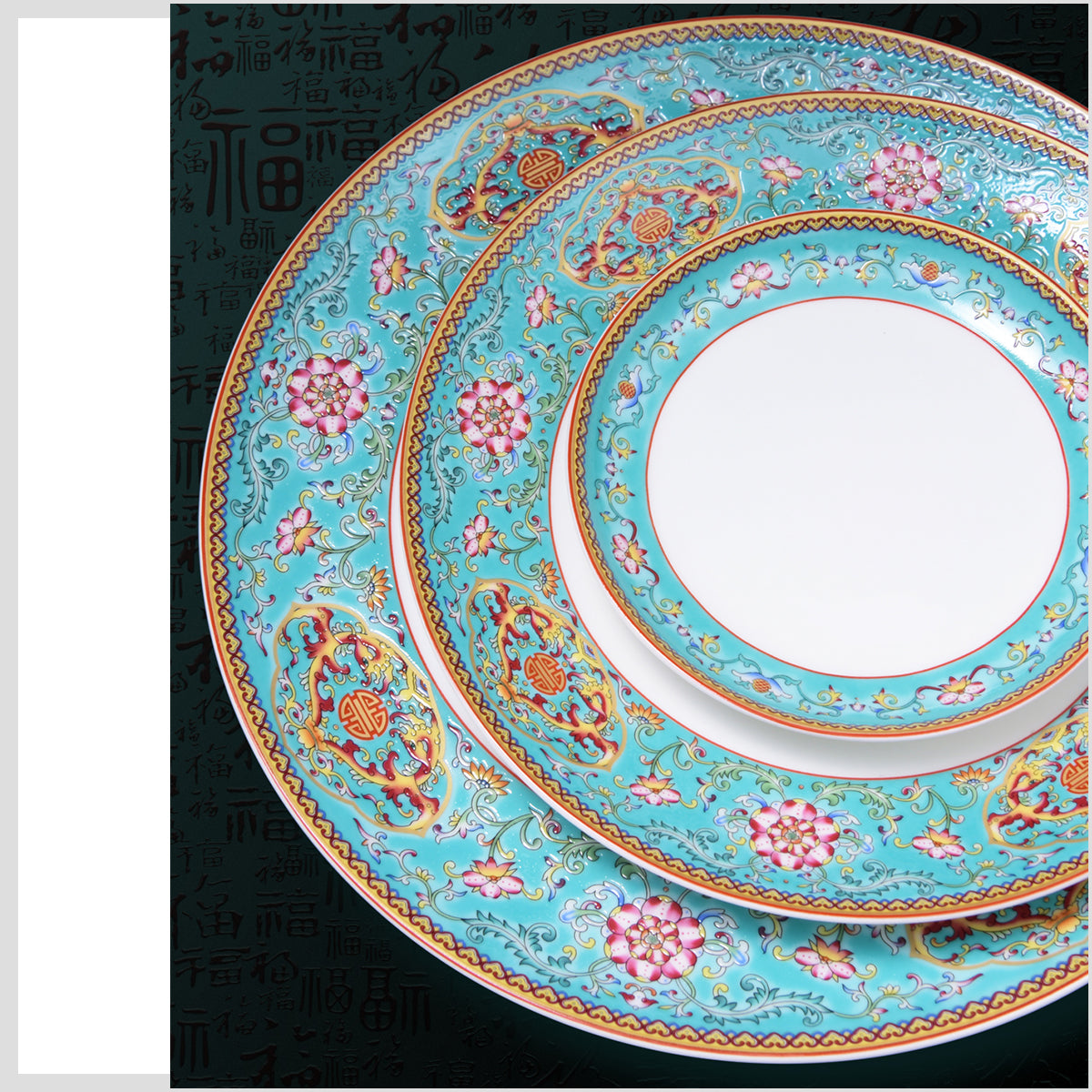 Luxury Bone China Dining Ware Collection - Enameling of Decorative Motif in Turquoise