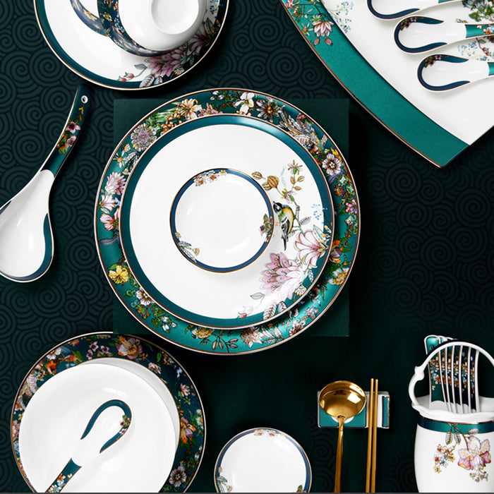 Luxury Bone China Dining Ware Collection - Enameling of Floral Motif in Green