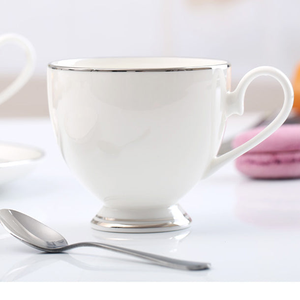 Bone China Tea Cup & Saucer - W/ Gold Rim or Silver Rim