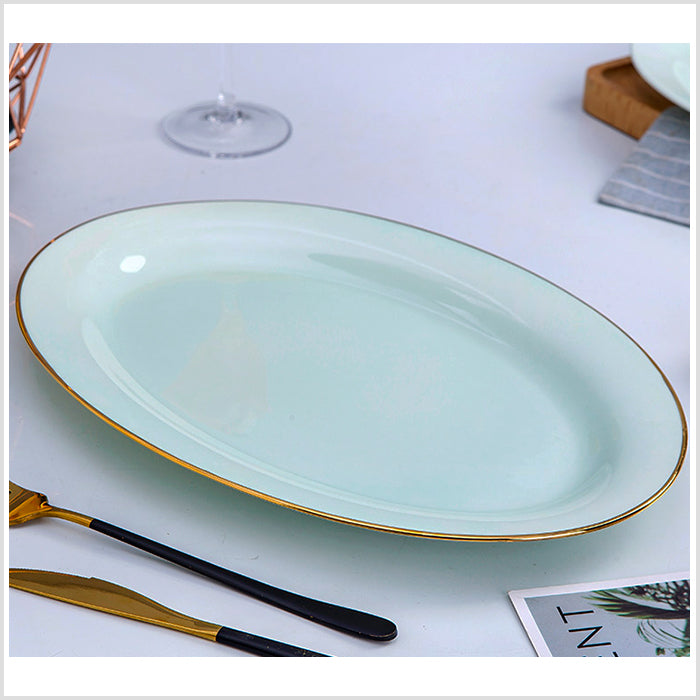 Bone China Celadon Dinnerware - Elliptical Fish Platter