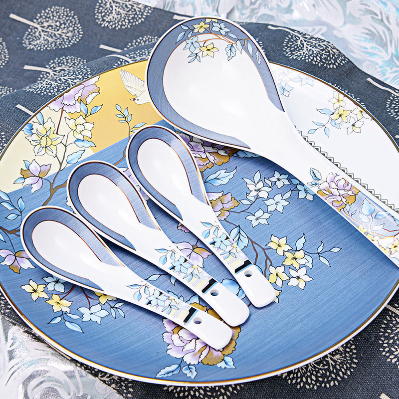 Luxury Bone China Dining Ware Collection - Enameling of Floral Motif in Blue