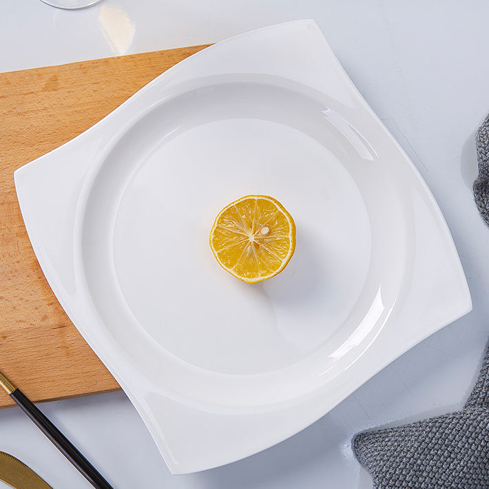Bone China Dinner Plate - Curved Edge with Concave Circle