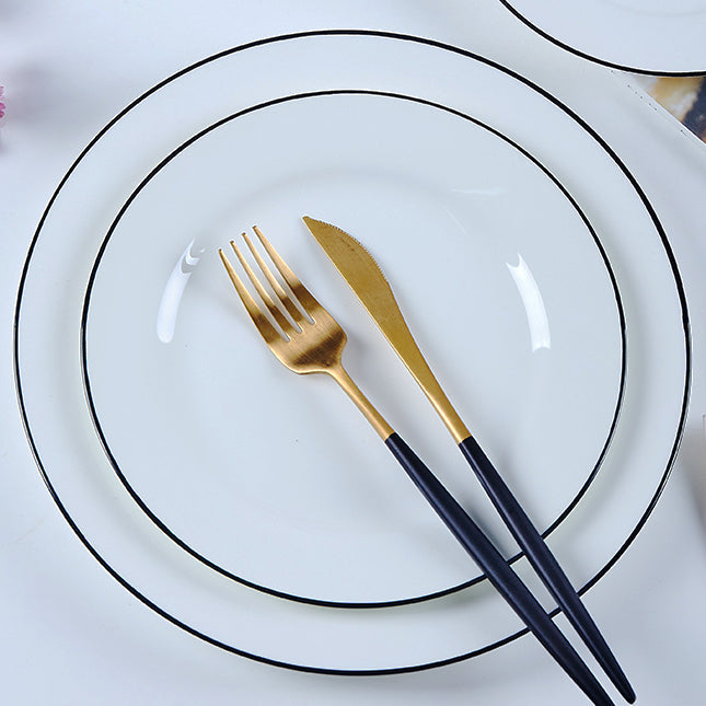 Bone China Flat Plate - White with Black Rim