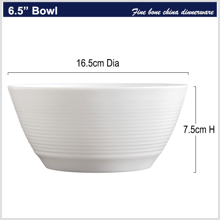 Bone China Round Bowl - Horizontal Ridges on Surface