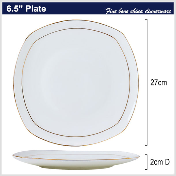 Bone China Flat Plate - Square with Curved Edge