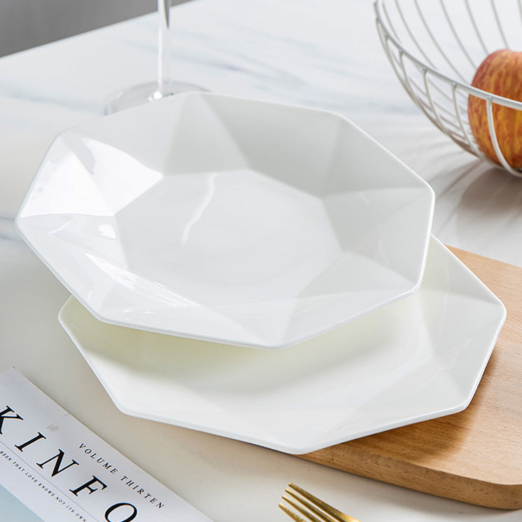 Bone China Dinnerware - Octagon Plate in Creamy White