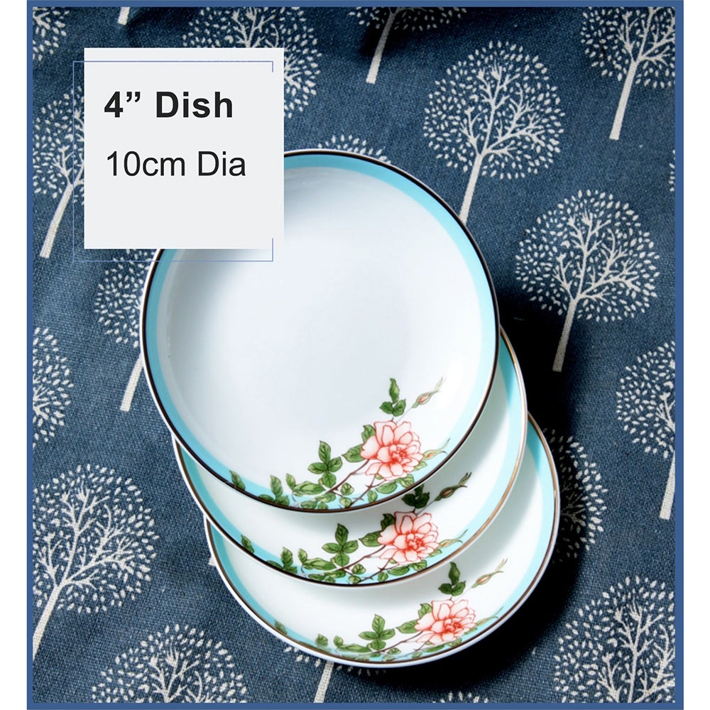 Luxury Bone China Dining Ware Collection - Embossed Gold on Enameling of Floral Motif with Blue Background