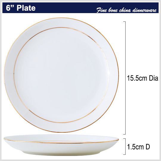 Bone China Dinnerware - Flat Plate with Gold Rim