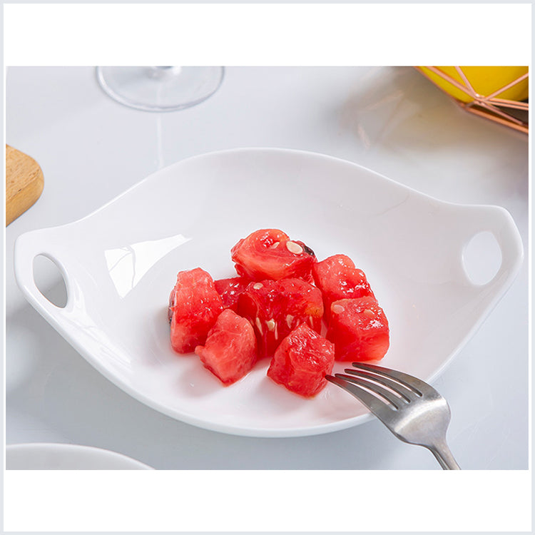 Bone China Deep Plate with Ears - in Creamy White