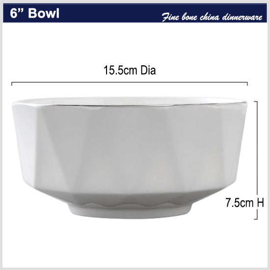 Bone China Tableware - Octagon Bowl with Silver Rim