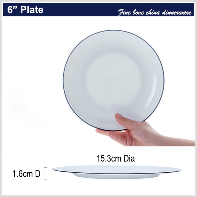 Bone China Flat Plate - White with Black Rim