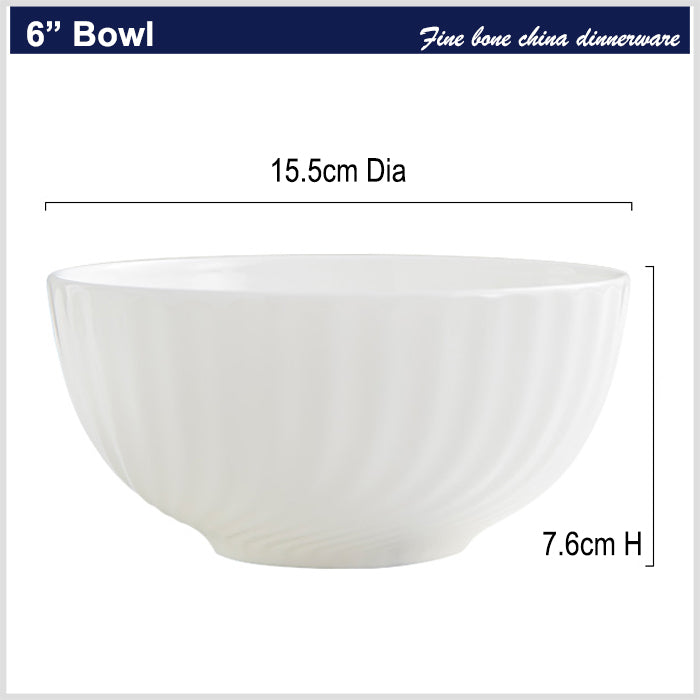 Bone China Round Bowl - with Curved Ridges