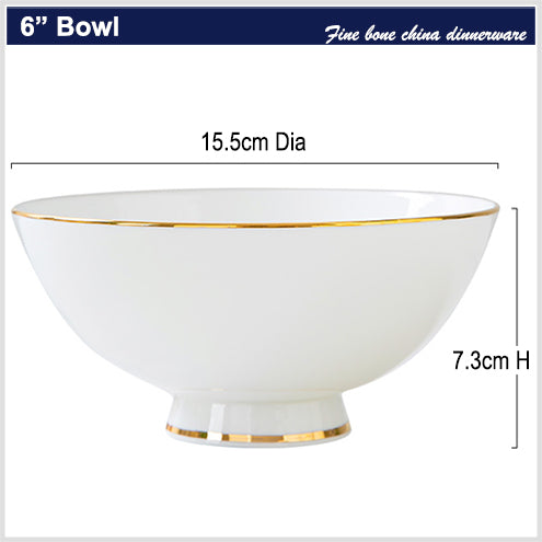 Bone China Wide Mouth Bowl - White with Gold Rim