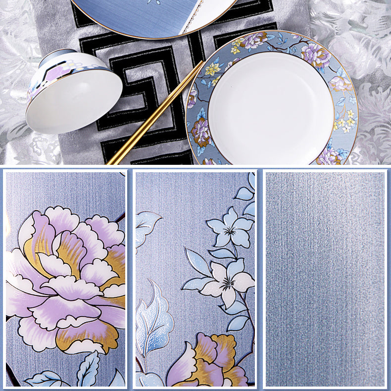 Luxury Bone China Dining Ware Collection - Enameling of Floral Motif in Blue