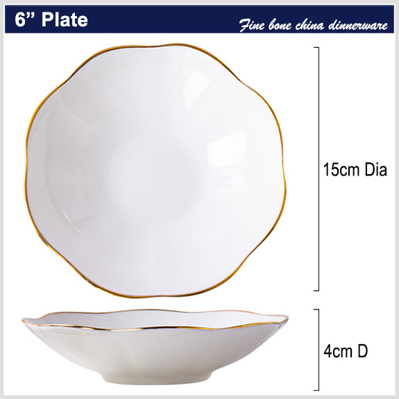 Bone China Deep Plate - Scalloped Edge & Gold Rim