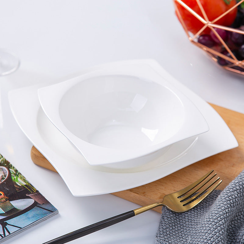 Bone China Dinner Plate - Curved Edge with Concave Circle