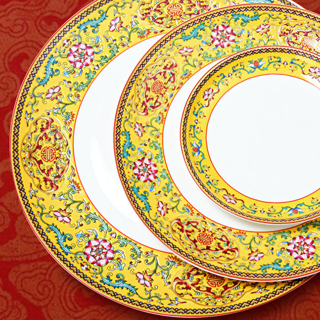 Luxury Bone China Dining Ware Collection - Enameling of Decorative Motif in Yellow