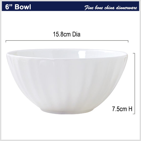 Bone China Ribbed Bowl - in Creamy White