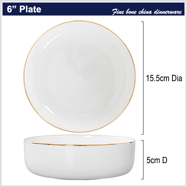 Bone China Salad Plate - White with Gold Rim