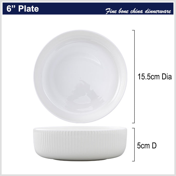 Bone China Dinnerware - Ribbed Plate in Creamy White