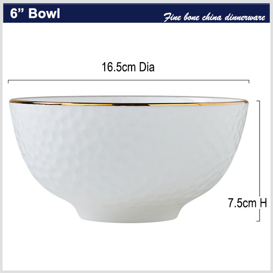 Bone China Round Bowl - Golf Shaped Surface & Gold Rim