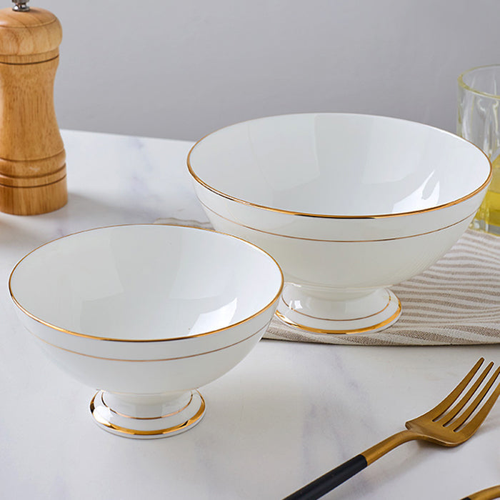 Bone China Tableware - High Foot Bowl with Gold Rim