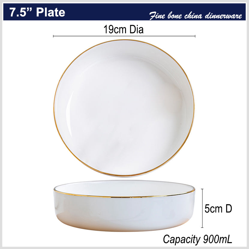 Bone China Dinnerware - Round Plate with Gold Rim