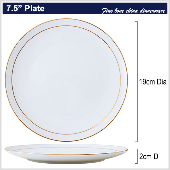 Bone China Dinnerware - Flat Plate with Gold Rim