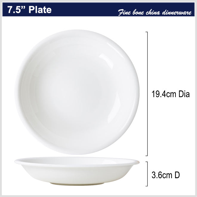 Bone China Dinnerware - Round Plate with Curved Rim