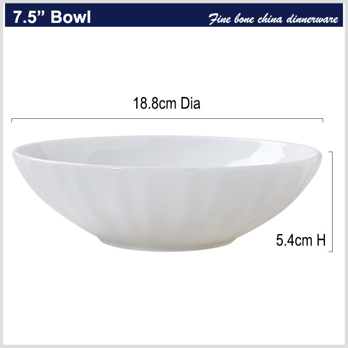 Bone China Ribbed Bowl - with Wide Mouth