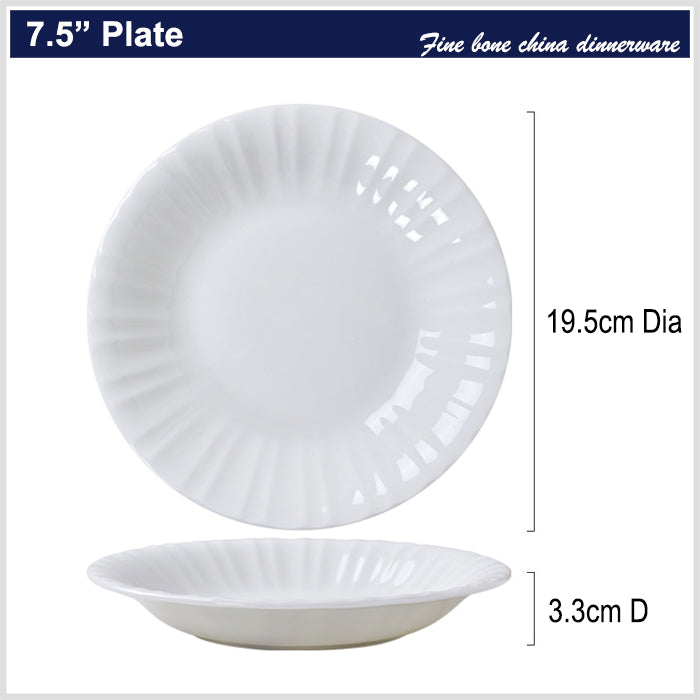 Bone China Round Plate - with Ribbed Front Edge