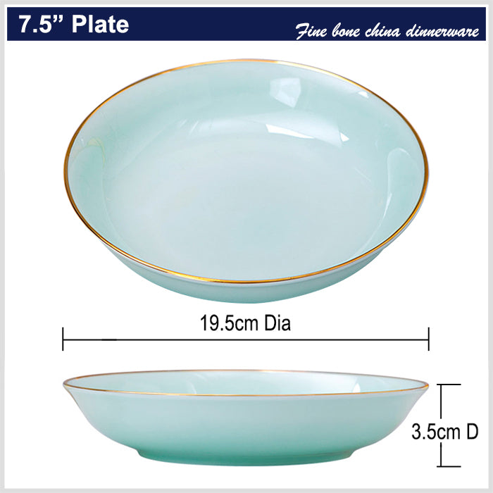 Bone China Celadon Dinnerware - Soup Plate with Gold Rim