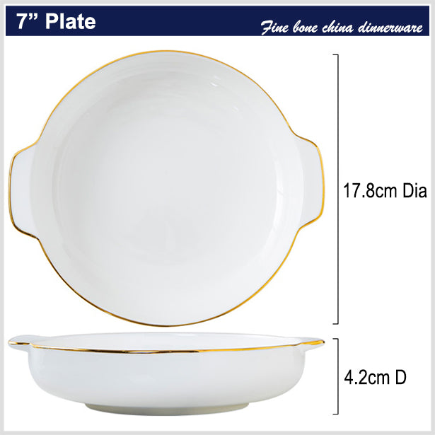 Bone China Dinnerware - Earred Dish with Gold Rim