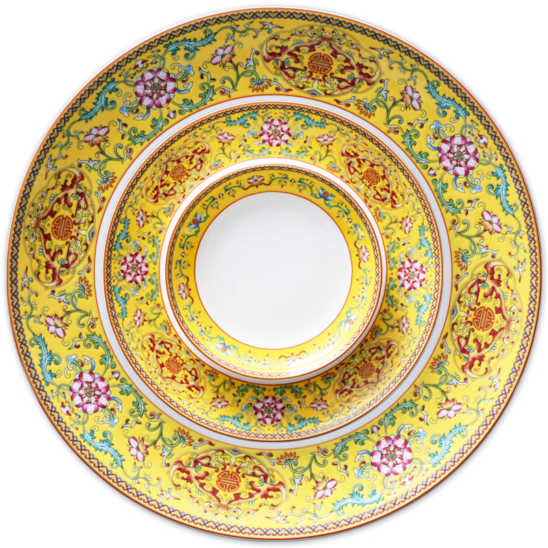 Luxury Bone China Dining Ware Collection - Enameling of Decorative Motif in Yellow