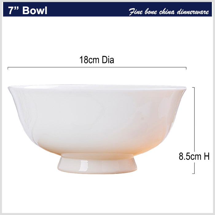 Bone China Round Bowl - Cream White with Foot