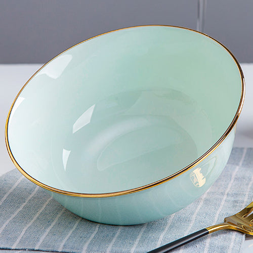 Bone China Tableware - Celadon Bowl with Gold Rim