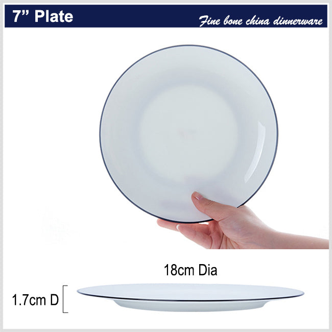 Bone China Flat Plate - White with Black Rim