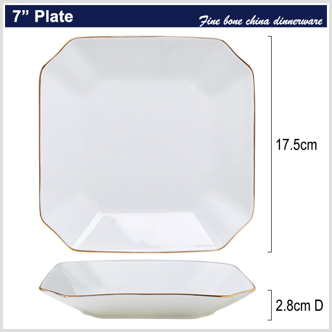 Bone China Dinnerware - Octagon Plate with Gold Rim