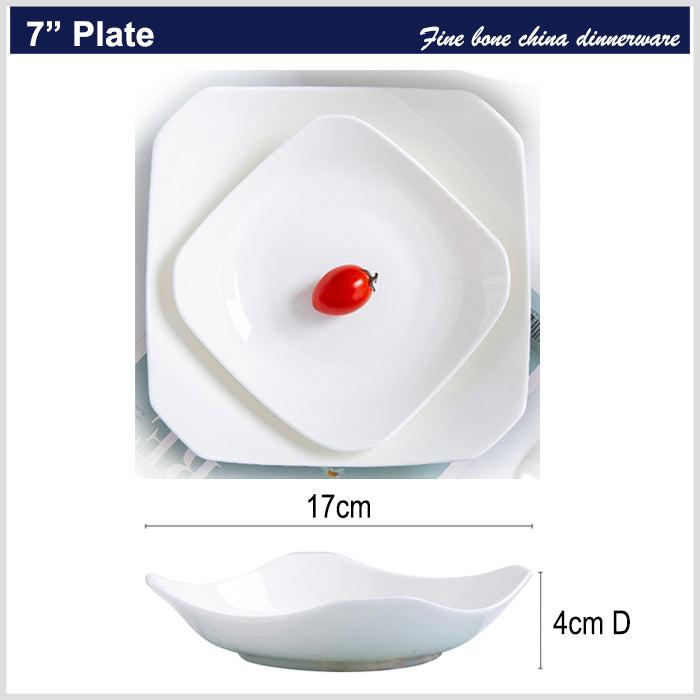 Bone China Octagon Plate - Curved Edge & Upward Angles