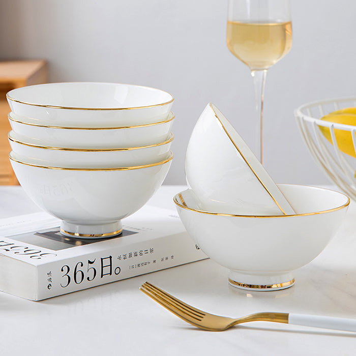 Bone China Wide Mouth Bowl - White with Gold Rim