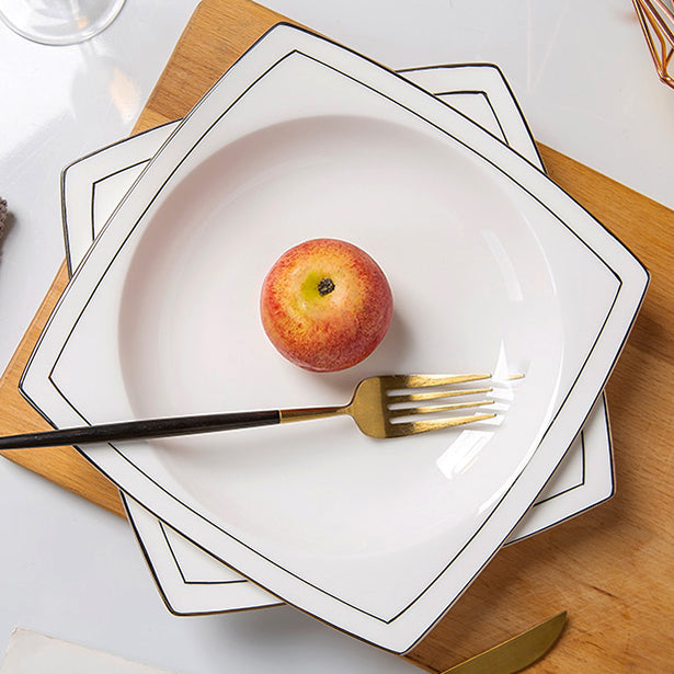 Bone China Dinnerware - Square Plate & Concave Circle