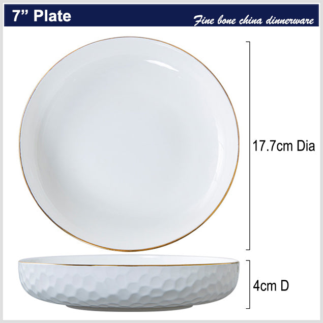 Bone China Round Plate - Golf Shaped Surface & Gold Rim