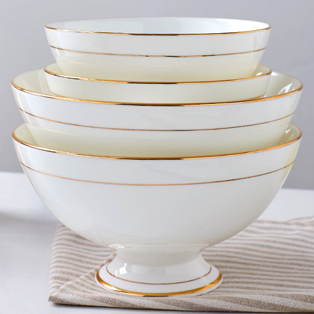 Bone China Tableware - High Foot Bowl with Gold Rim