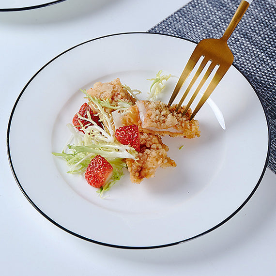 Bone China Flat Plate - White with Black Rim